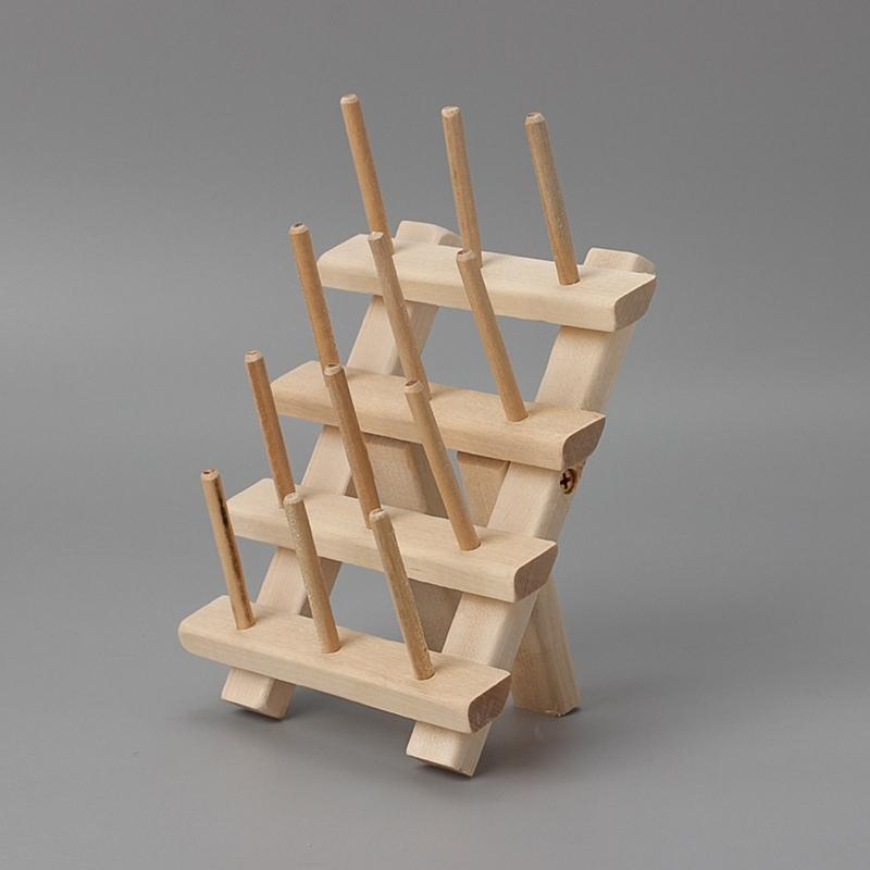 Portable 12-Spools Wooden Thread Holder Sewing & Embroidery Thread Rack & Organizer Thread Rack for Sewing Compact Size