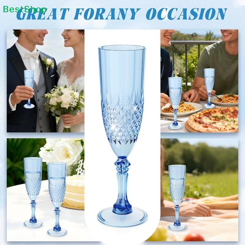 Light Blue Crystal Champagne Flutes - Textured Stemmed Glassware for Wedding, Party & Home Bar
