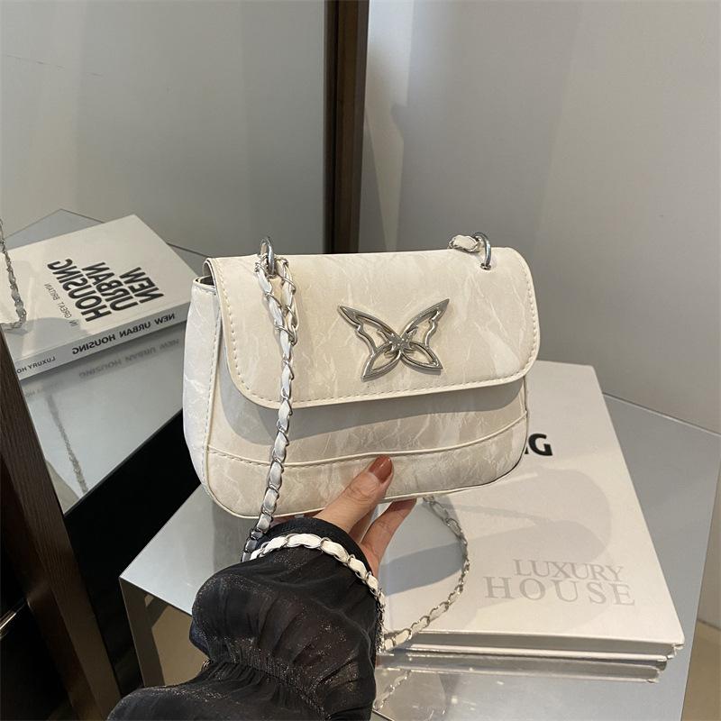 Fashion chain small square bag 2025 autumn new textured butterfly underarm bag casual simple messenger bag