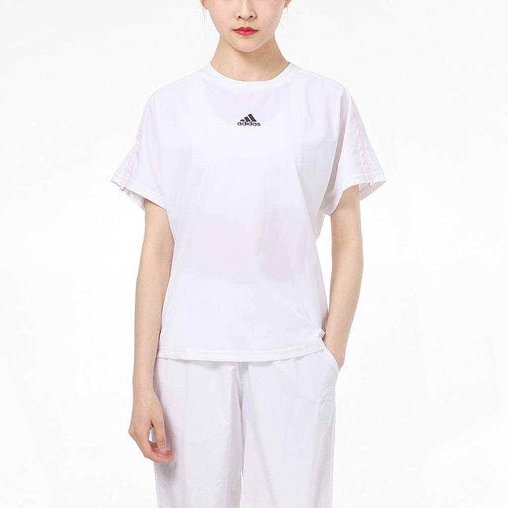 adidas Lockere Passform Rundhalsausschnitt Lässiges bedrucktes Kurzarm-T-Shirt Damen Oberteile Weiß GP0590