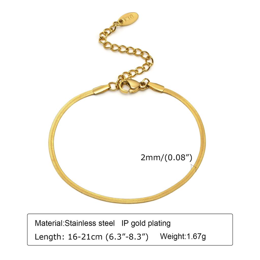 Stainless Steel Bracelet 18K Gold Lady, Blade Chain, Flat Snake Chain, Snake Chain Personalized Stacked Accessories