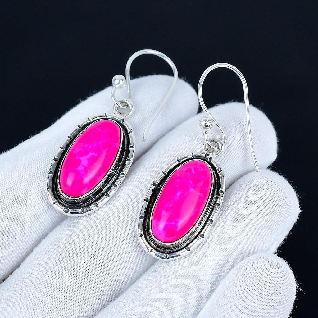 Pink Monalisa Gemstone Earrings, 925 Sterling Silver Earrings, Handmade Silver Earrings For Gift, Pink Monalisa Dangle Drop Earrings Birthday Gift