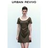 UR2026 Women's Casual Color-block Faux Two-Piece Short Sleeve Dress