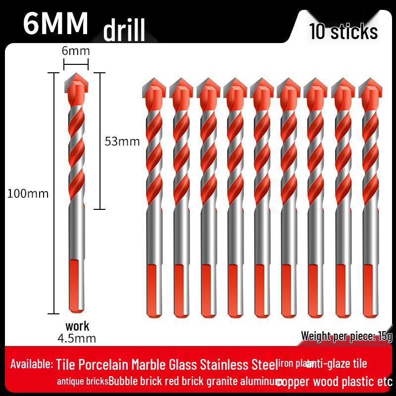 All-in-One 6mm Alloy Triangle Drill Bit for Tile, Concrete, Glass, and Cement