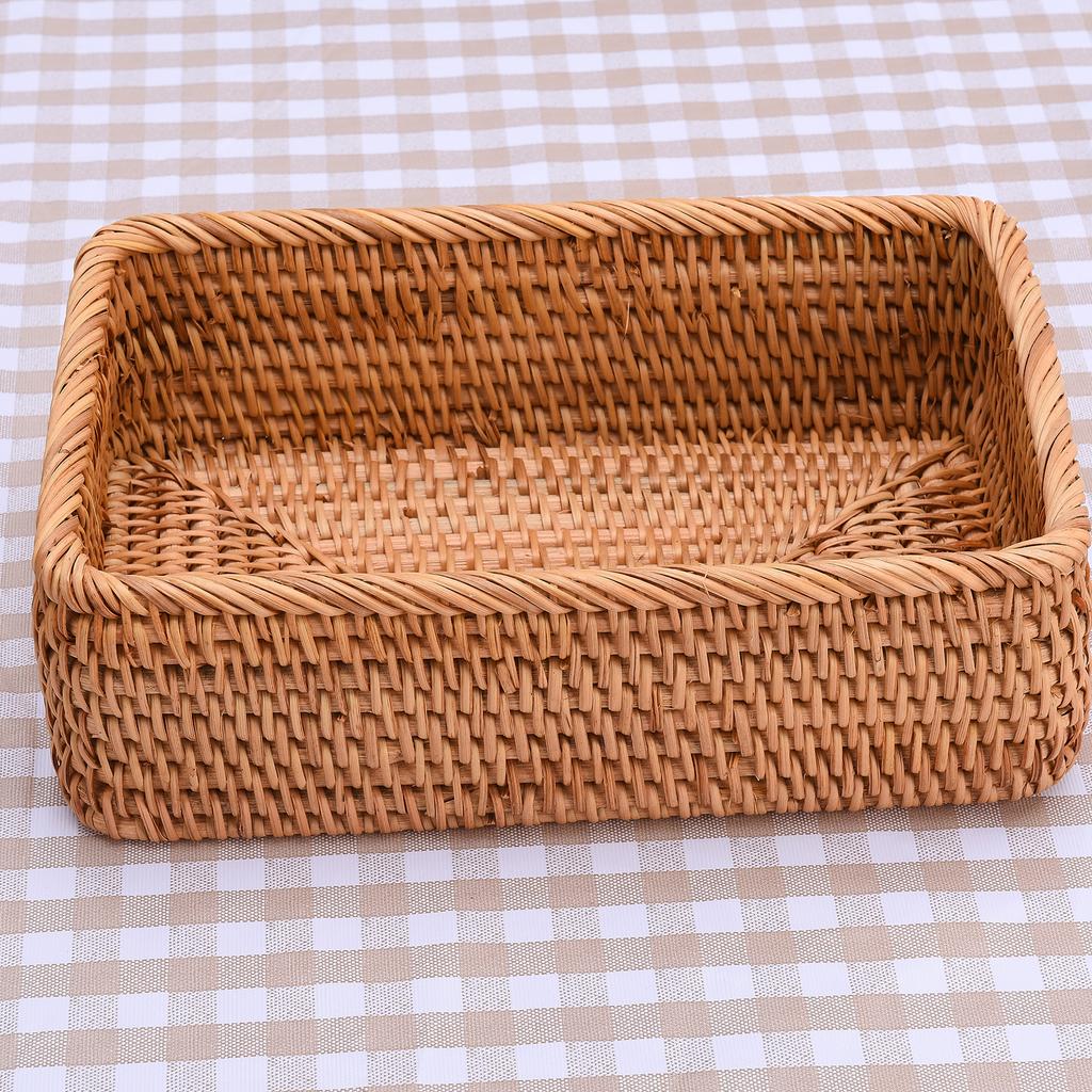 Rattan Aufbewahrungskorb Handgewebter Rechteckiger Obstservierkorb für Küchentheke Wohnzimmer