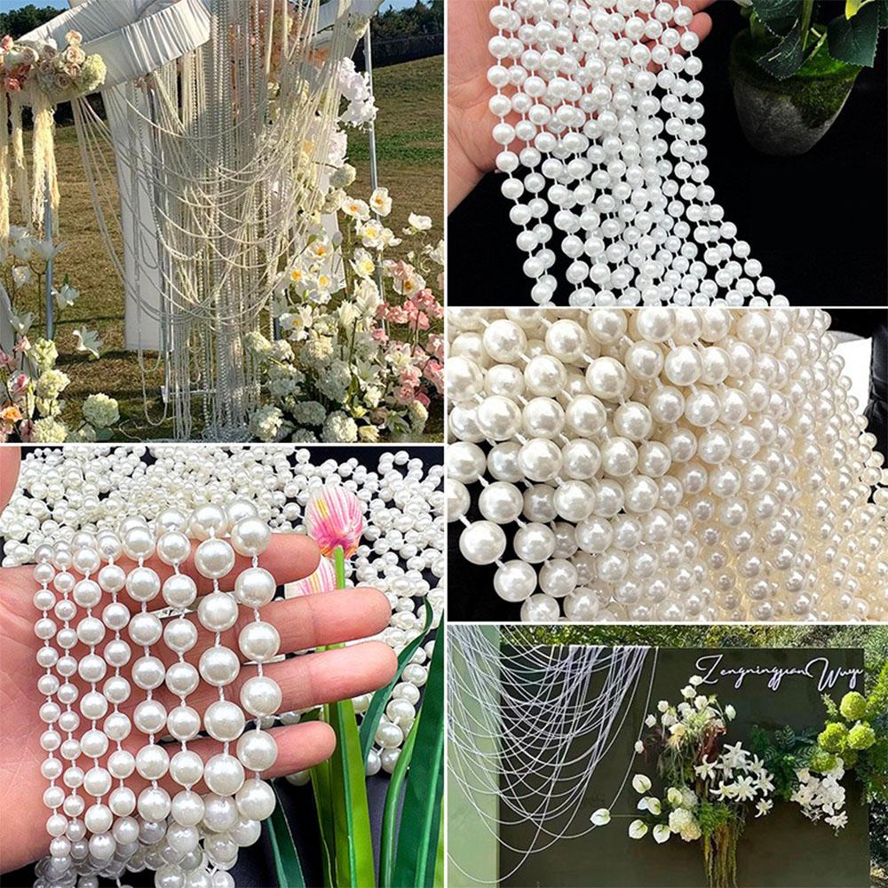 Ivory Round Pearl Beads String Trim Chain Sew Craft Faux Pearls Strand Garland Decorate Floral Centerpieces Favor Christmas Tree