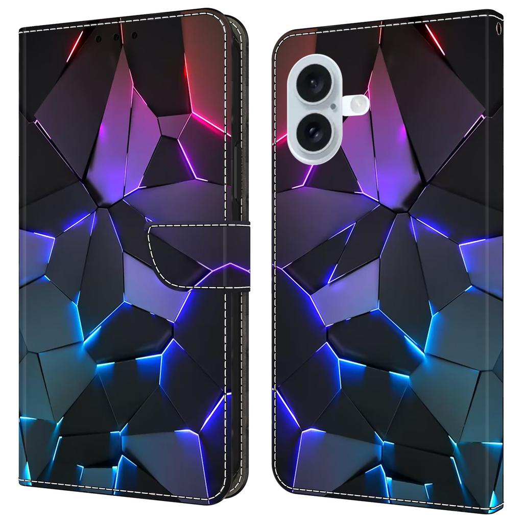 For iPhone 16 Case Pattern Printed Protective Cover TPU+PU Leather Flip Phone Case