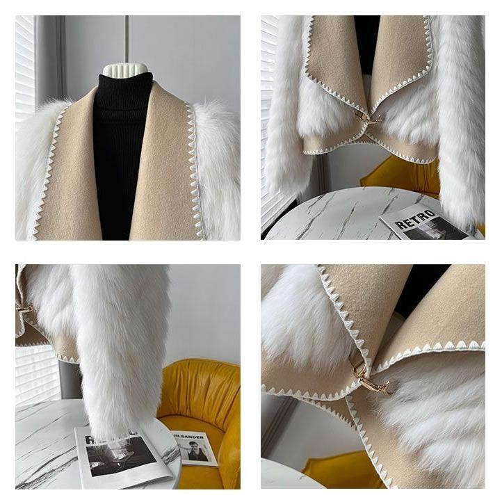 Winter Faux Fur Coat Women Short Wool Fashion Open Front Jacket with Fur Collar