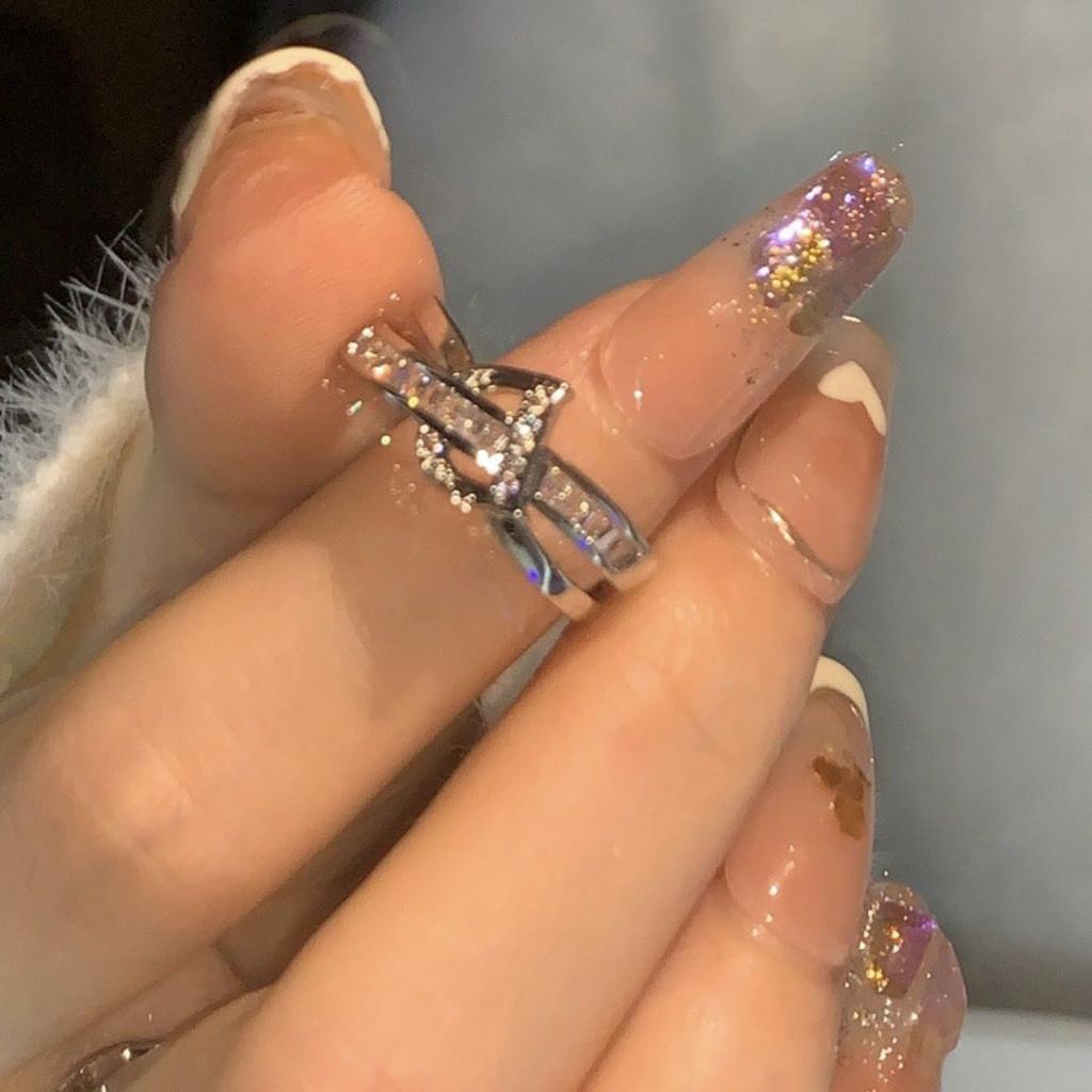 Japan And South Korea Light Luxury Diamond-Encrusted Letter Ring Women'S Niche High-End Design Versatile Fashion Cold Wind Open Ring