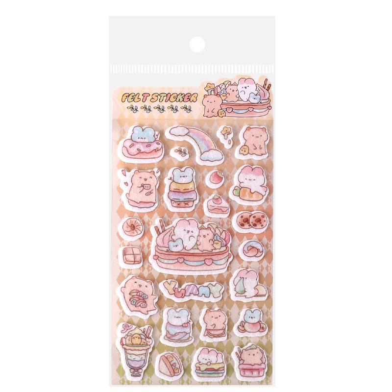 New 1/6Pcs Cartoon Animals Felt Cloth Sticker Creativity 3D Relief Stickers Fun Scrapbooking DIY Diary Decoration Stationery