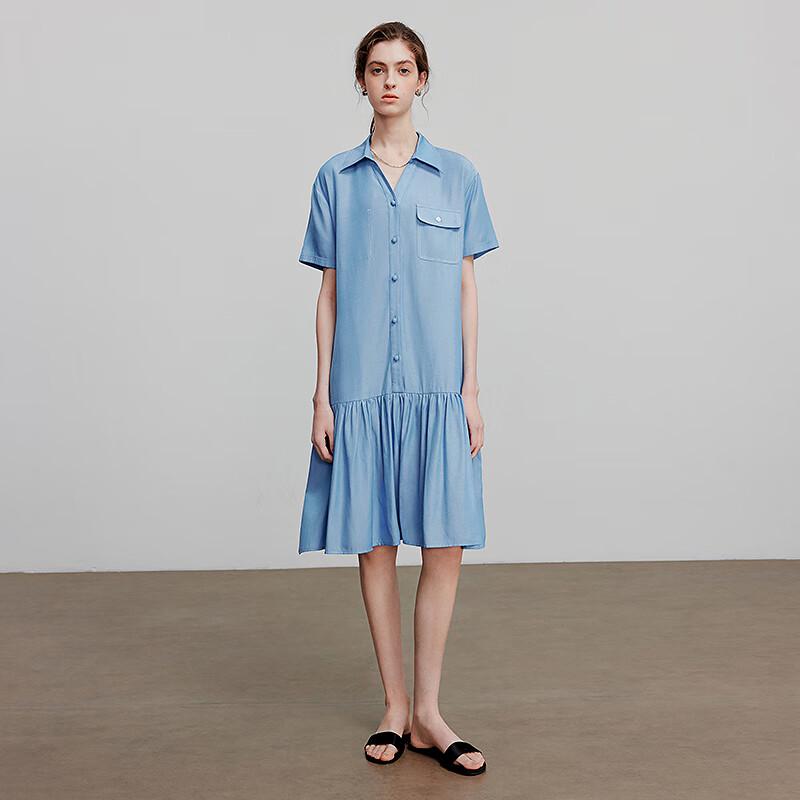 Chuyu Women's Faux Denim Spliced Mid-Length Shirt Dress