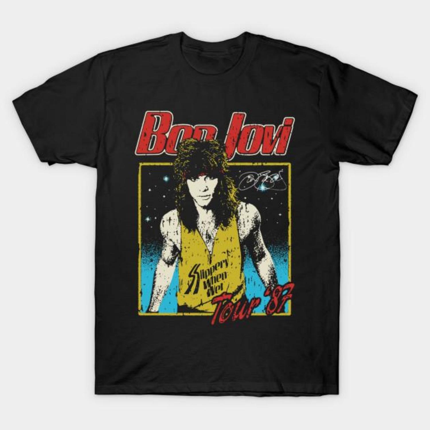 Ретро Тур 87 Bon Jovi Футболка с коротким рукавом Черная Мужская Унисекс S-234XL Унисекс Футболка S чёрный