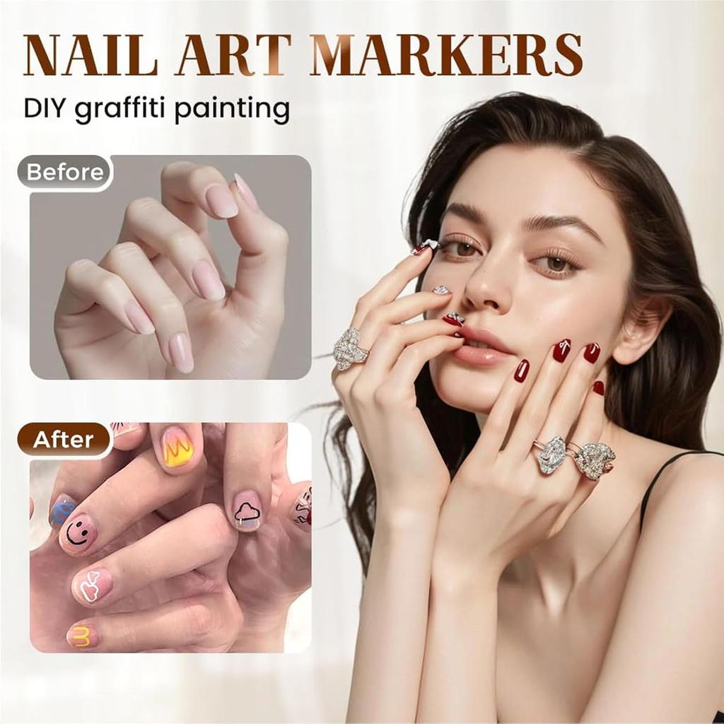 Conjunto de Canetas para Nail Art de 12 Cores, Marcadores de Nail Art Caneta Polidora para Nail Art 3D, Desenho Pintura Pincel Delineador para DIY Nail Art Beleza Adornar Ferramentas de Manicure