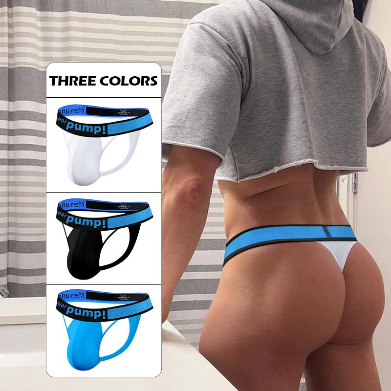 Men Sexy Briefs Big Pouch Cuecas Jockstrap T-Back Thongs Gay Tangas Mens Bikini Brief Fast Dry As Underwear Hollow Out Swimwear