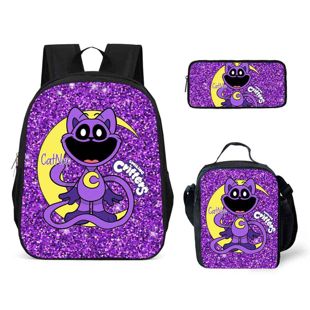 Smiling Critters Cartoon Backpack Shoulder Bag Pencil Case 3-Piece Set, Kids School Bookbag