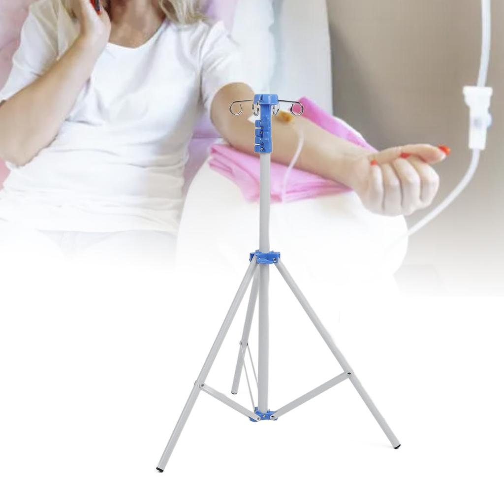 IV Pole Tripod Stand with 4 Hook Multifunctional Metal IV Pole Collapsible Stand IV Drip Bag Floor Stand for Travel Hospital 22mm