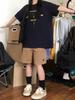 Unisex American Retro Trendy Letter T-shirt, Pure Cotton, Plus Size, Loose Fit, Hong Kong Style