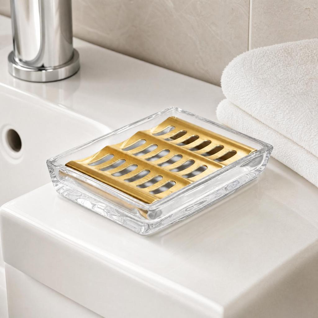 Bathroom Accessory Transparent Rectangular Soap Dish with Slotted Drain Modern