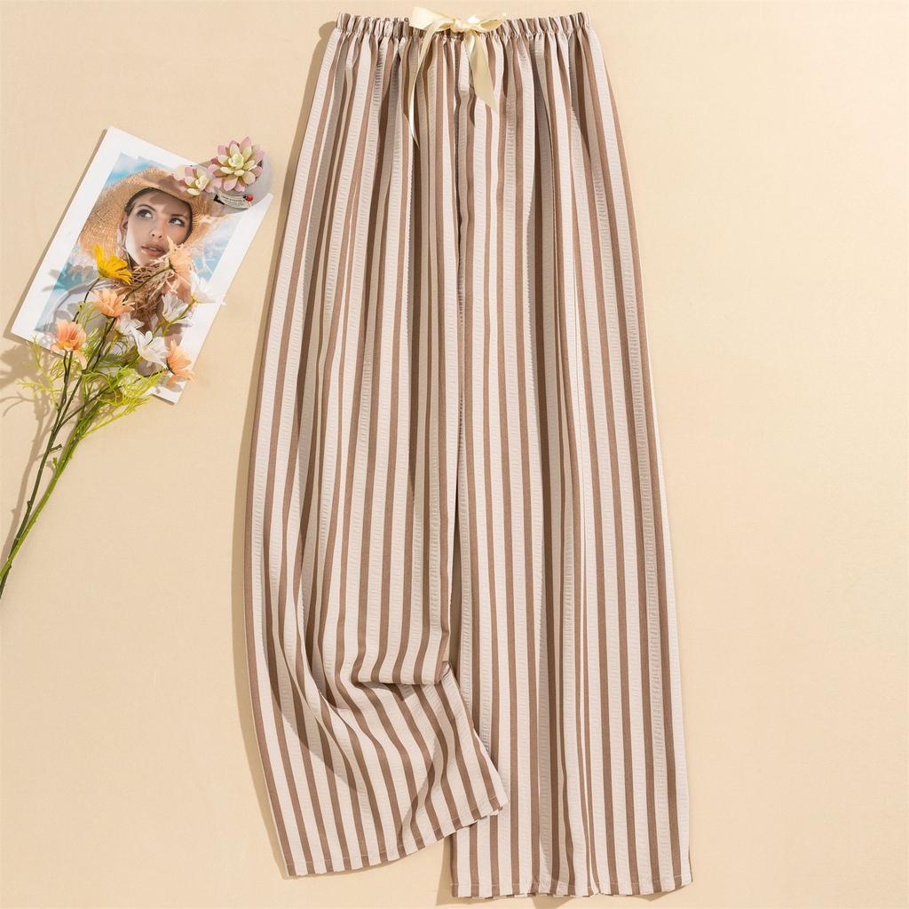 Women's Casual Fashion Sleep Pants Striped Loungewear Pants Wearable As Outerwear High-Waisted Pants
