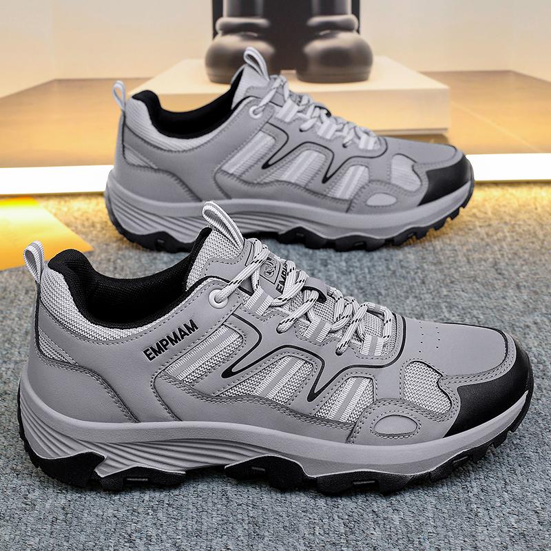 Outdoor Large Size Breathable Hiking Shoes for Couples Mesh Upper Wear Resistant Rubber Outsole Low Cut Synthetic Leather
