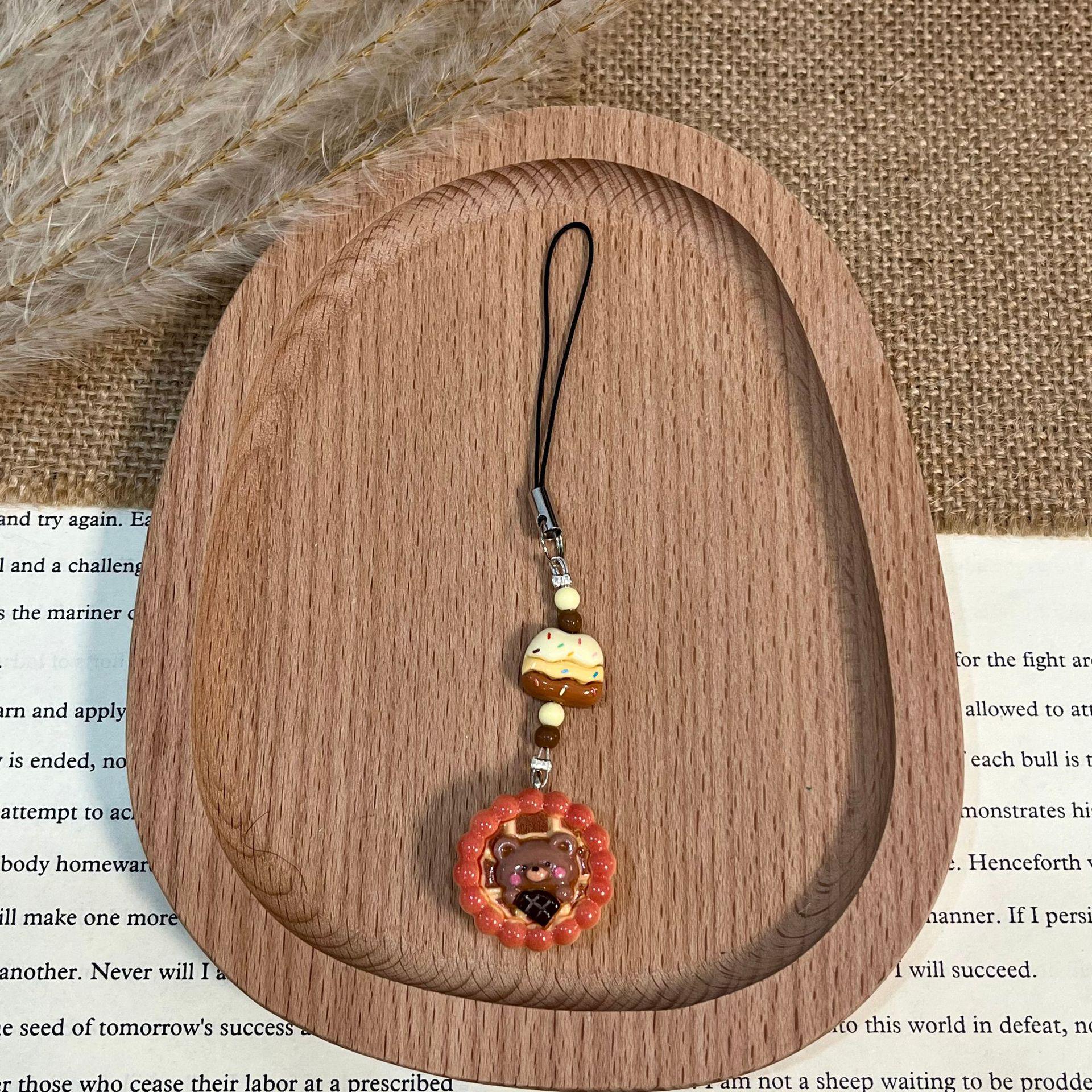 Chocolate Bear Egg Tart Keychain: Cute Animal Pendant & Phone Charm Snack Accessory