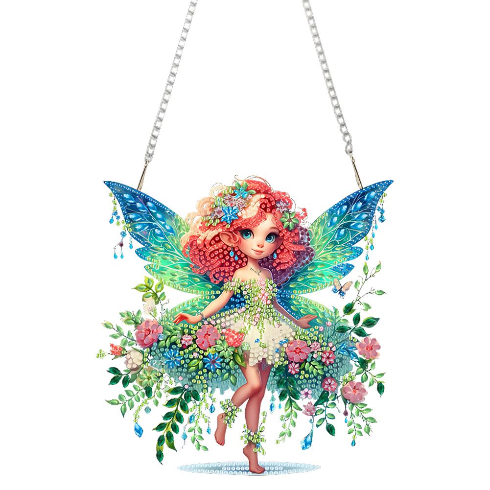 2pcs Butterfly Fairy 2D/Flat DIY Hanging Diamond Art Kits Single-Sided Drill Diamond Art Pendant Wall Decor for Home & Windows