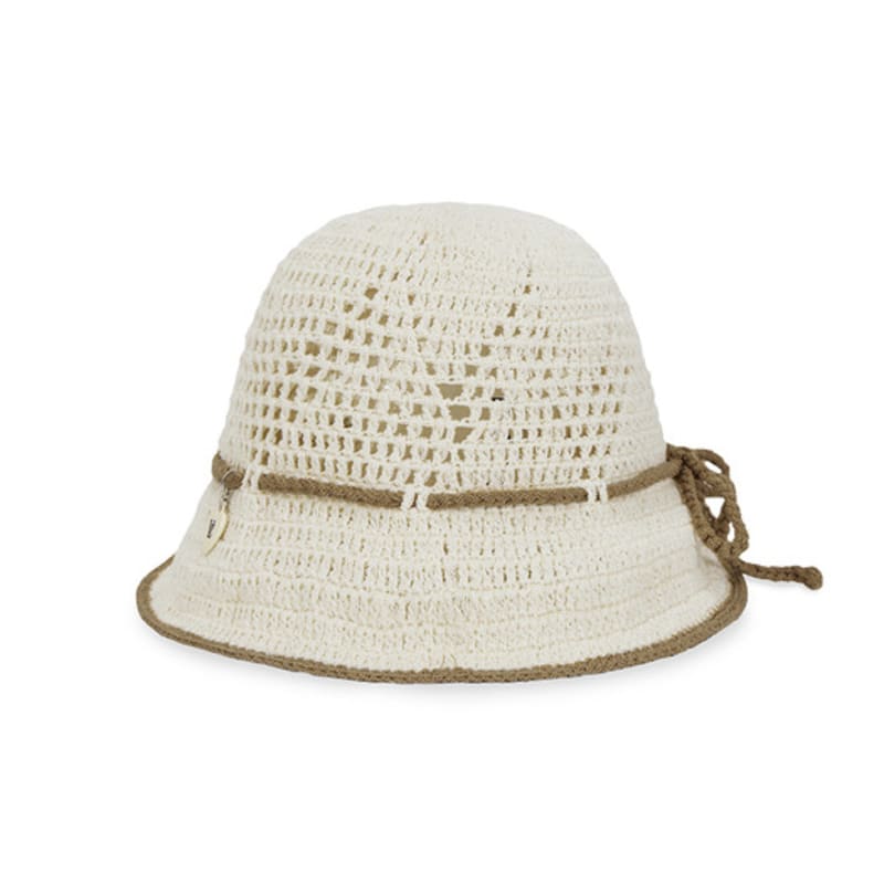 VARZAR Heart Chain Crochet Ribbon Bucket Hat Beige