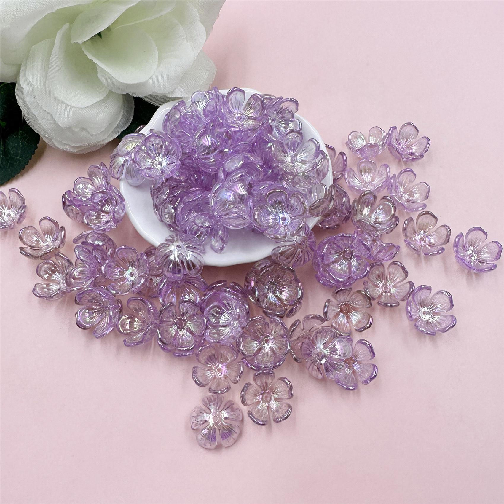 

Товары для вечеринок Материалы для поделок Бусины россыпью 100 шт. Градиент 16*8 мм Изготовление ювелирных изделий Аксессуары для телефонных цепочек Акриловые браслеты Цветок Прозрачный фиолетовый