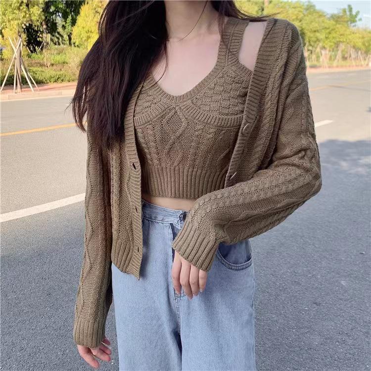 Soft Twist Sweater Two-Piece Set: 2025 Spring/Autumn Knit Cardigan & Women's Coat