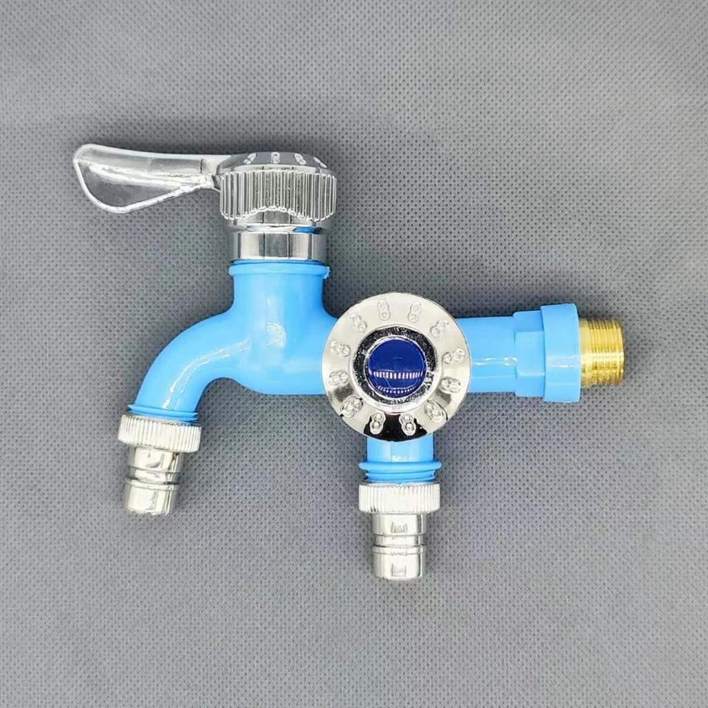 Dual-Head Wall-Mounted Plastic Faucet: Two-Output for Washing Machine.