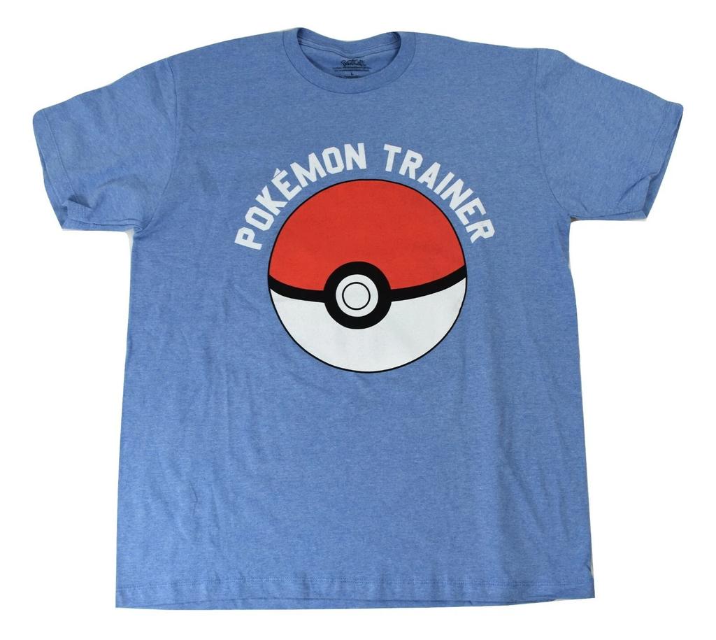 Pokemon Mens Light Blue Trainer Ball Shirt New S, M, L, XL