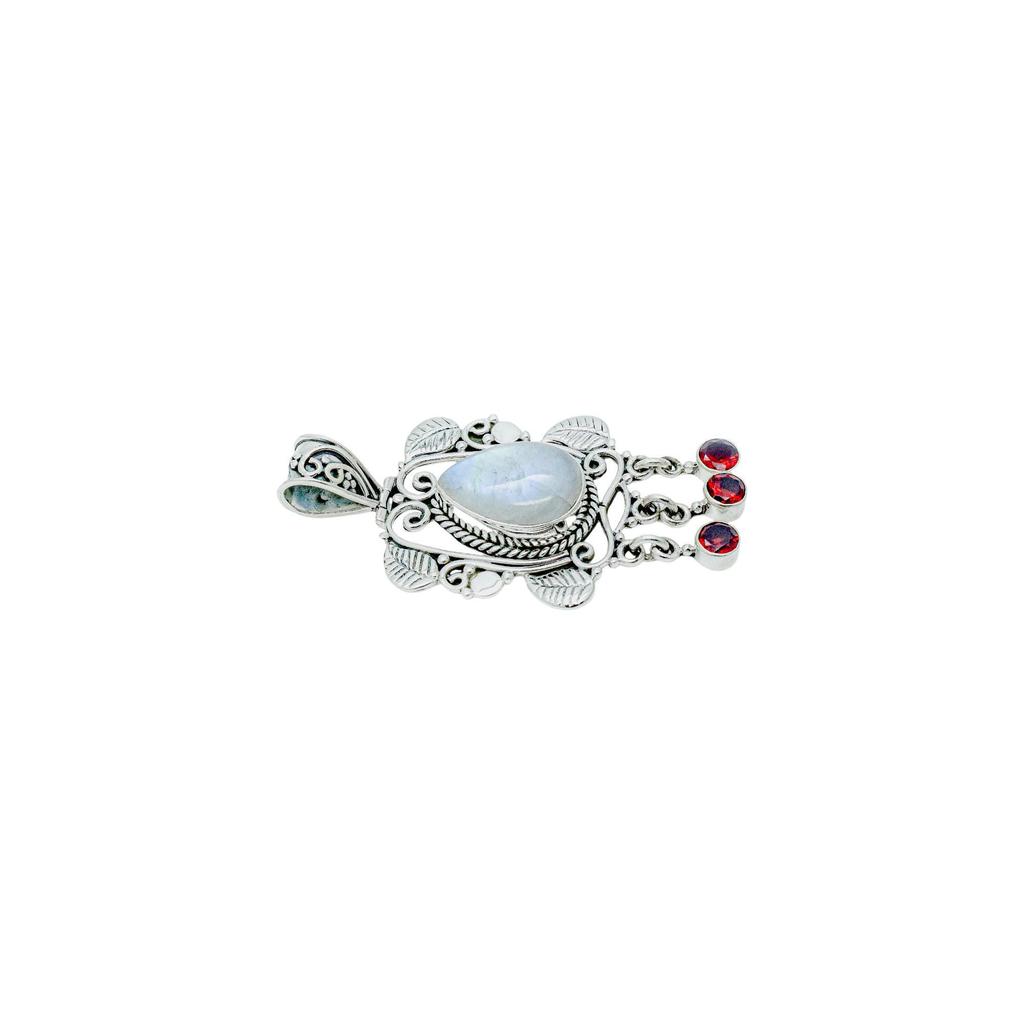 Moonstone Garnet Pendant: 925 Sterling Silver Jewelry