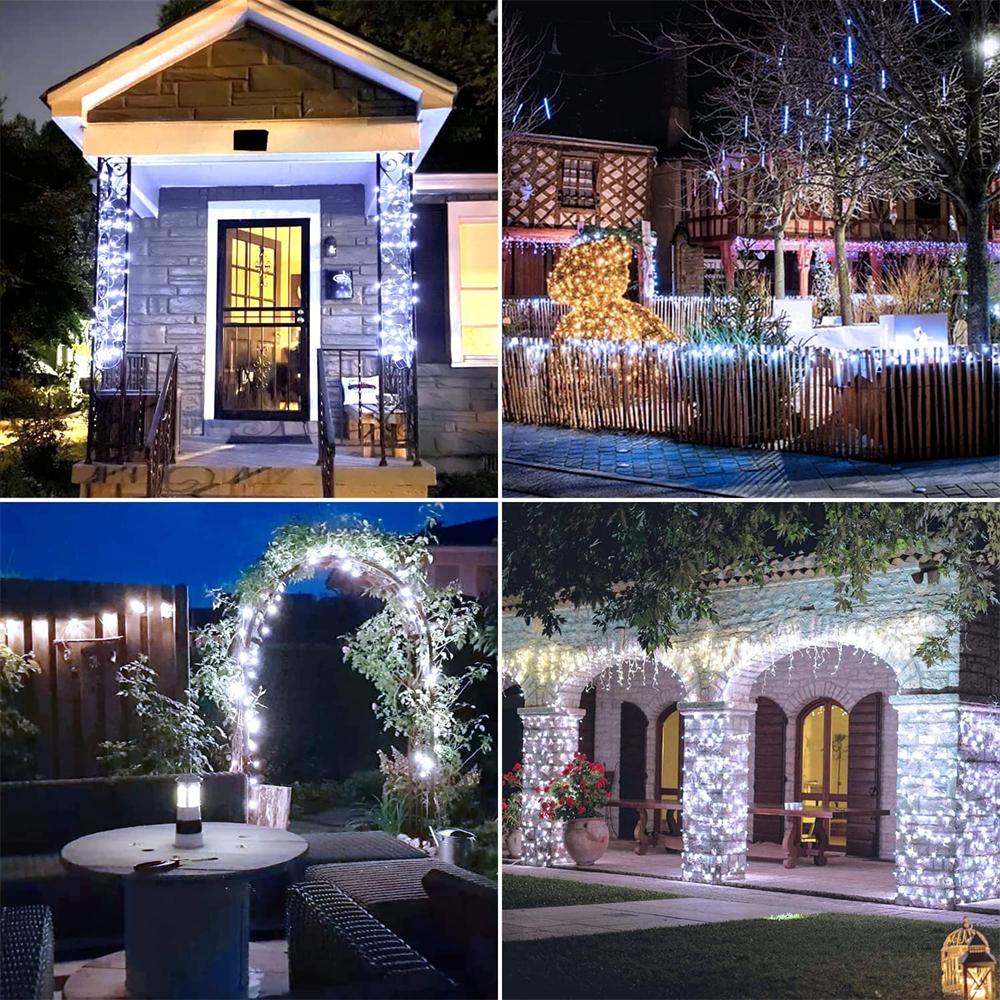 1Pack, 5M/10M/20M/30M LED Solar Outdoor Fairy String Lights With 8 Modes For Wedding, Party, Balcony, Patio, Eave, Tree, Garden, Christmas Decoration