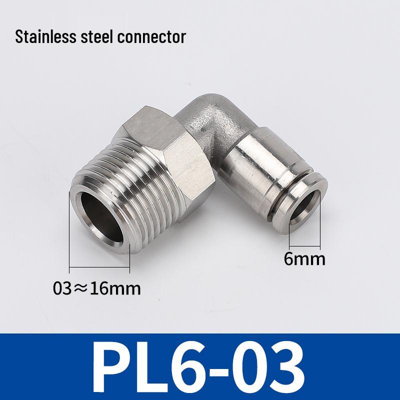304 Stainless Steel Threaded Pneumatic Air Hose Quick Connect Fitting, PC/PL Options: 8-02, 4-M5, 6-01, 10-03.