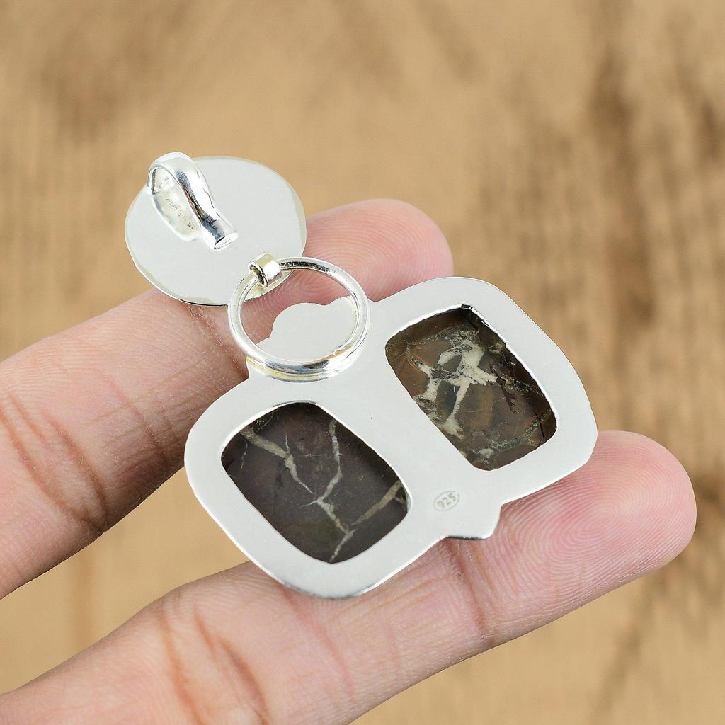 Moroccan Mud Crack Fossil Stone Sterling Silver Daughter Wedding Pendant Jewelry
