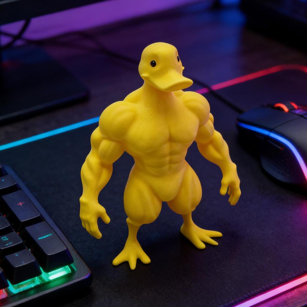 Flexing Muscle Duck Statue 3D Printed Gym Decor for Men, Funny Bodybuilder Duck Collectible Desktop Sculpture