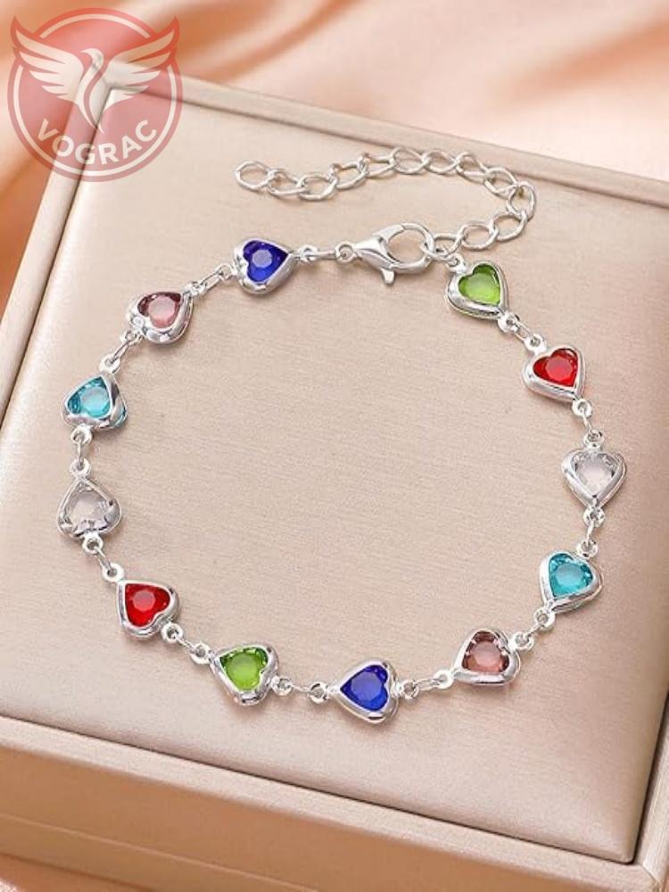 2 pcs Gold Bracelets For Woman Trendy Charm Colorful Heart Thin Chain Bracelet Dainty Gold Link Bracelet Jewelry Gifts For Women