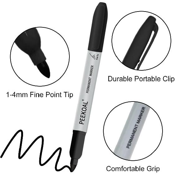 Black Permanent Markers, 8 Pack Fine Tip Black Marker Pens,Water Resistant Marking Pens for Office & School Supplies