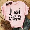 I Will Not Be Stopped Letter Print Short Sleeve T Shirts Women'S Crew Neck T-Shirts Summer Comfy Soft Tees Tops Size Xxs-4Xl