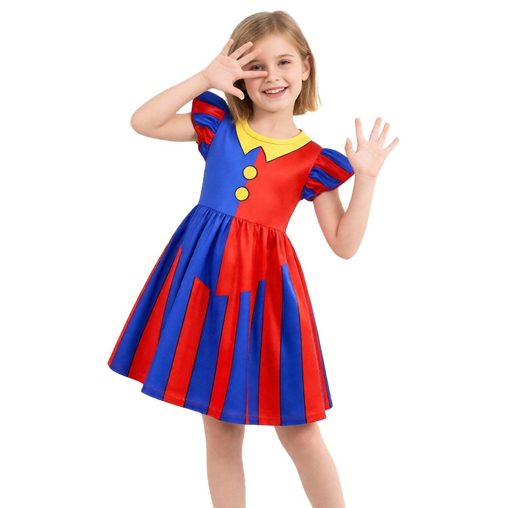 Pomni Cosplay Costumes Dress Cartoon Character Casual and Comfortable 3D Digital Print Summer Dresses for Carnival and Halloween