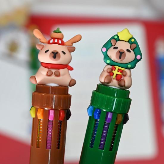 Christmas Capybara Ballpoint Pen 10 Color Retractable Cartoon Pen Smooth Writing Festive