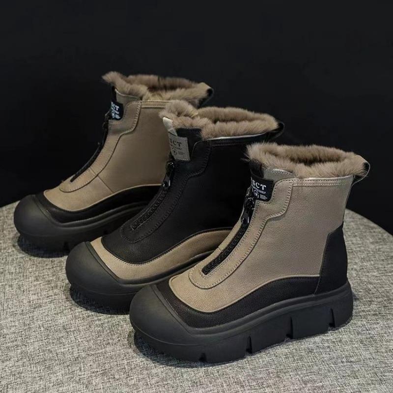 Módní Zimní Teplé Plyšové Dámské Sněhule Silná Podrážka Přední Zip 2024 Horký Prodej Vodotěsné Jednobarevné Ležérní Pohodlné Boty