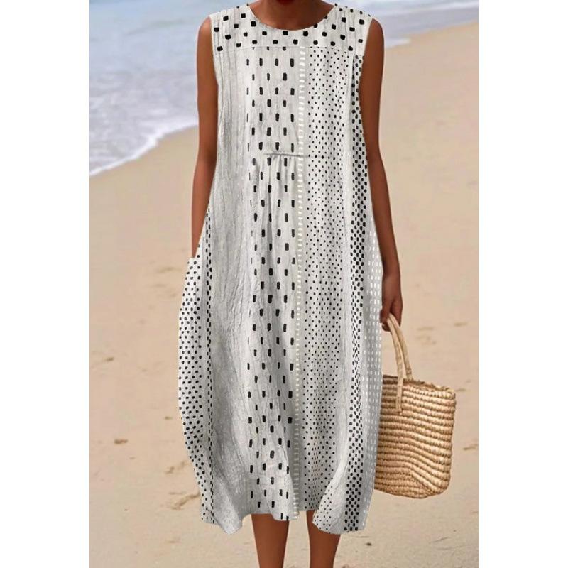 Summer new sleeveless pocket casual printing temperament long dress dress slim dress