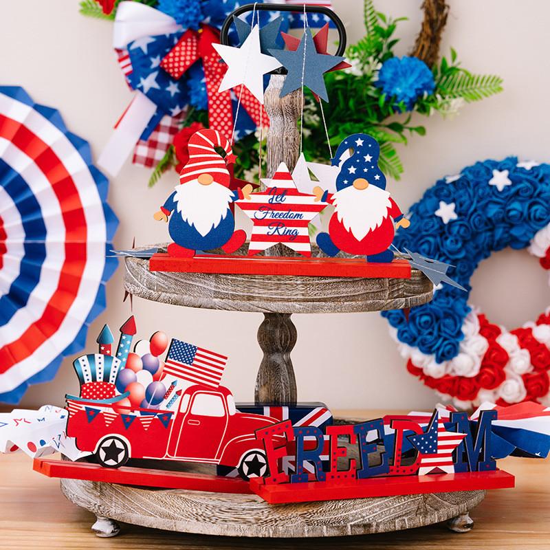 4th Of Whimsical July Wooden Gnome Letter Decorations For Patriotic Home Styling