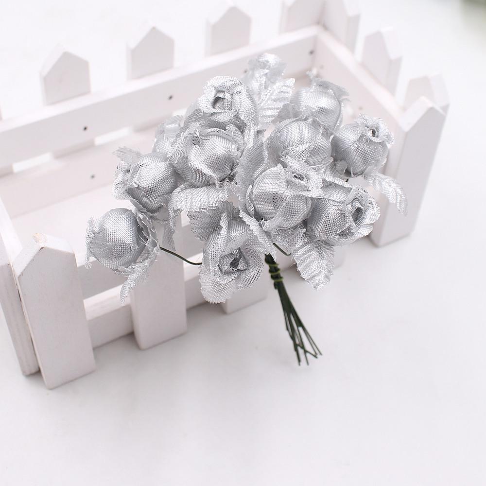 12pcs/lot Artificial Flower 2cm Silk High Quality Rose Bouquet Wedding Decoration DIY Scrapbook Wreath Gift Box Craft Flowers