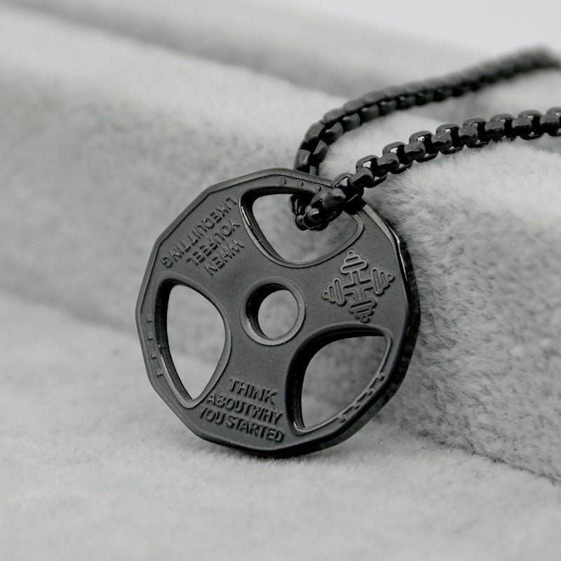Men's Stainless Steel Fitness Dumbbell Necklace With Weight Plate Barbell Refining Pendant Fitness Necklace Men's Weightlifting Accessories