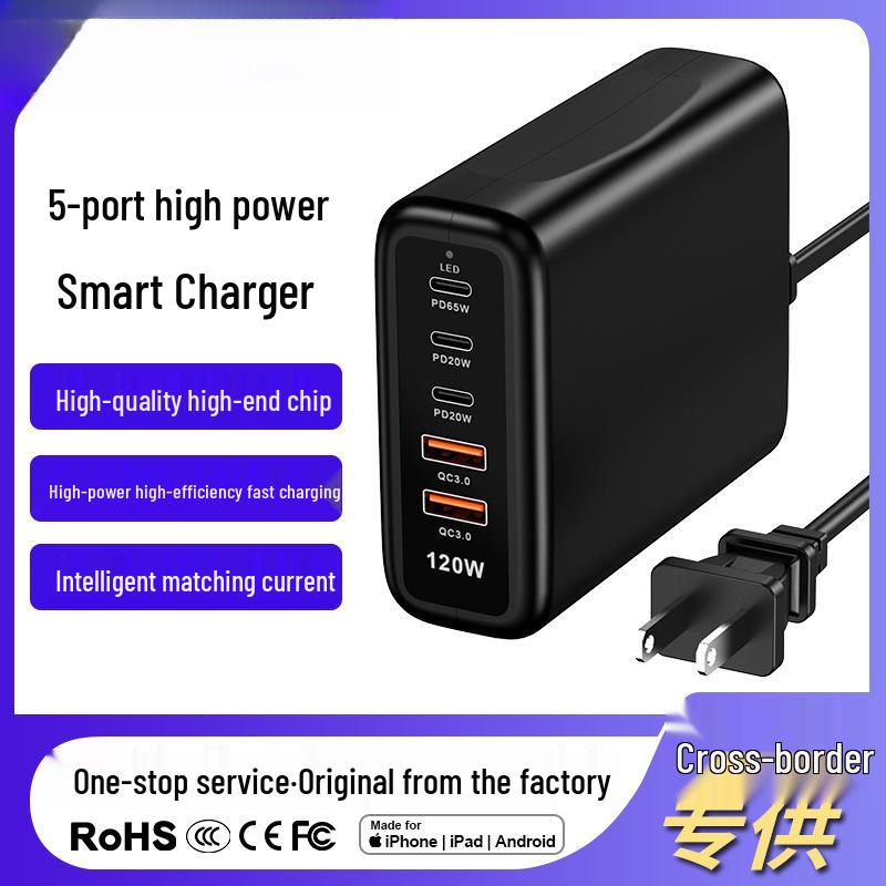 

120W Multi-Port USB-C PD65W Charger, Fast Charging for Apple, Huawei, Xiaomi EU Plug