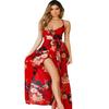 Spring And Summer New Wish European And American Dress Printed Pendulum Split Slim Suspender Low-Cut Dress