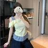 Übergrößen Off-Shoulder Patchwork Falten-Top für Damen - Sommerkollektion 2025