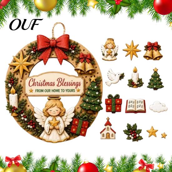 DIY Holiday Craft Decorations Interchangeable Wooden Christmas Wreath, 12 Pcs Front Door Plaque, Indoor Festive Atmosphere Decor Handmade Pattern
